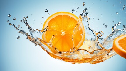 Slide cut piece of orange drop with orange juice splash water