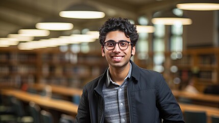 Smiling student in library