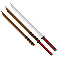 Katana set line icon. Blade, weapon, blood, murder, steel, tip, sheath, blade, wound. Vector icon for business and advertising