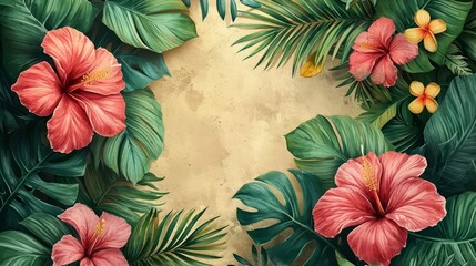 Fototapeta premium Watercolor Monstera Leaf. Cute watercolor Philodendron tropical leaves. Banner, wallpaper, green background, exotic tropical wall, abstract floral pattern, illustration.