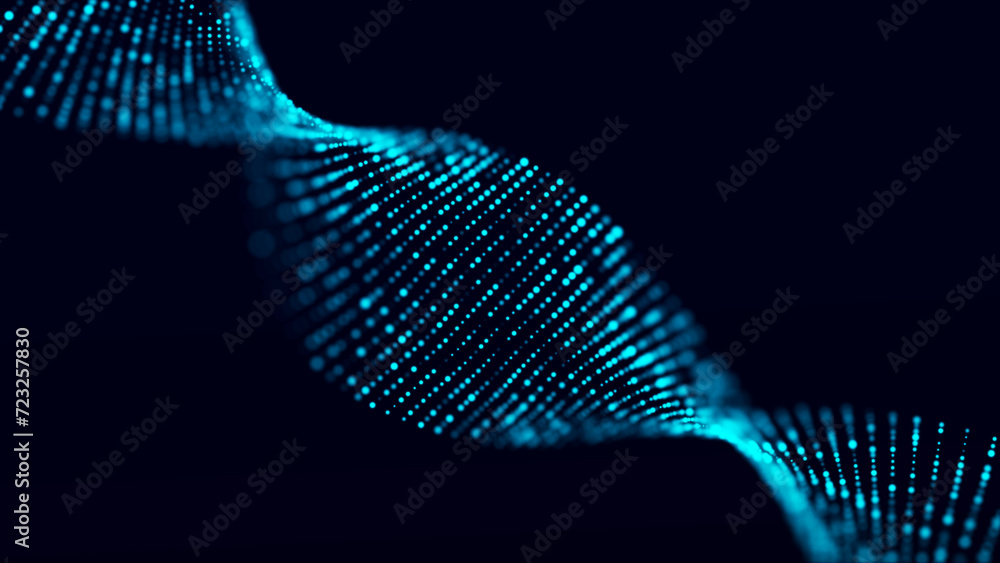 Poster abstract digital science background. a stream of luminous particles. big data visualization. 3d rend