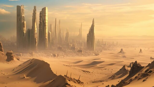 Ruin and Decay: Skyscraper Amidst the Sands. Generative ai