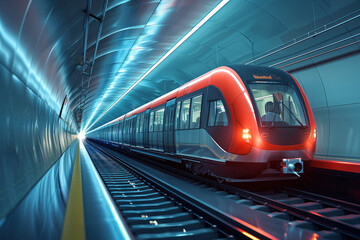 A sleek modern futuristic wagon train metro system under subway Generative AI - obrazy, fototapety, plakaty