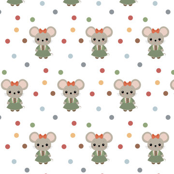 Cute mouse seamless pattern. Baby fabric print with cartoon funny mice