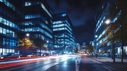 Fototapeta na wymiar Modern buildings at night in an urban environment