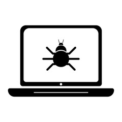 Laptop with bug line icon. Equipment, gadget, games, phone, screen, computer, tablet, Internet, charging, electronics. Vector icon for business and advertising
