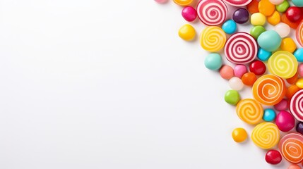 Top view colorful candies with copy space