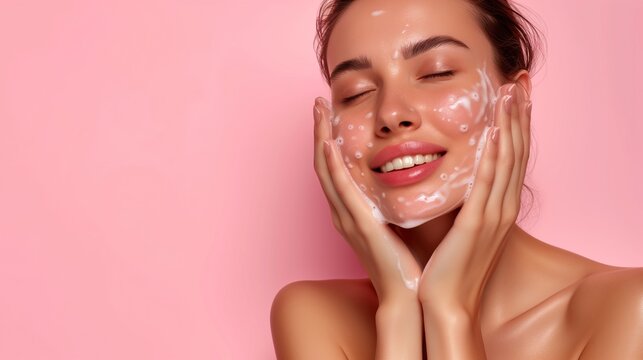Woman Washing Face in Shower: Spa and Beauty Treatment Concept - Powered by Adobe
