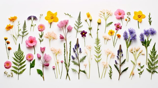 Top view of pressed flowers