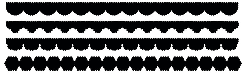 Scallop edge shapes, modern brutalism forms. Retro wave swiss design elements with frill border. Vector illustration.