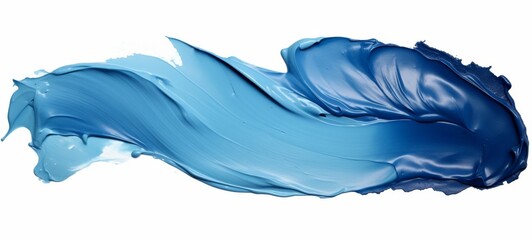 Blue acrylic oil paint background banner - Abstract stroke / splash stains blobs brush liquid cream of blue paint, isolated on white texture. - obrazy, fototapety, plakaty