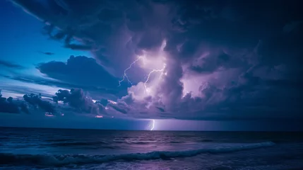 Deurstickers A lightning storm over the ocean. © Carlos