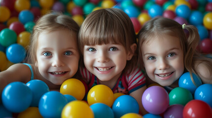 Fototapeta na wymiar Children playing in colorful balls. 
