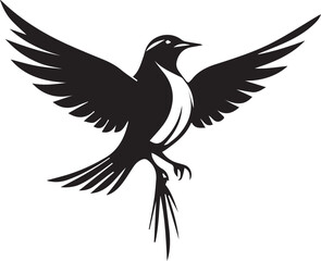 A black and white drawing of a bird with a black and white background
