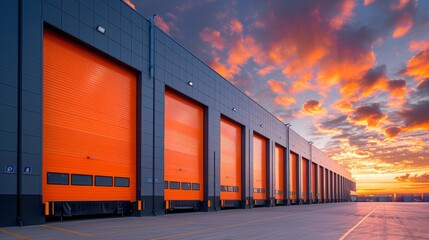 Obraz premium exterior of a commercial warehouse with roller doors