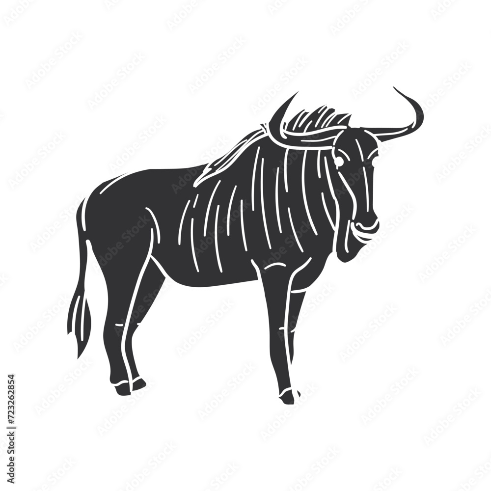 Poster wildebeest icon silhouette illustration. african animals vector graphic pictogram symbol clip art. d