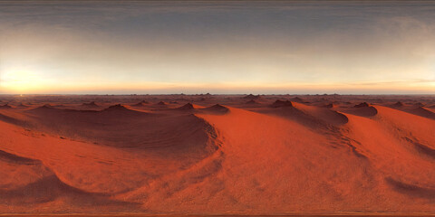 equirectangular panorama 360 degrees of red Desert Safari with sand dune - obrazy, fototapety, plakaty