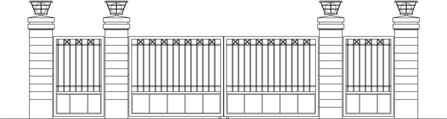 Vector sketch illustration of vintage classic fence architectural design