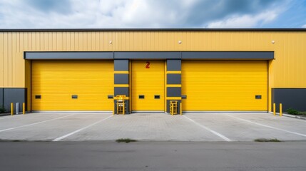 Obraz premium exterior of a commercial warehouse with roller doors