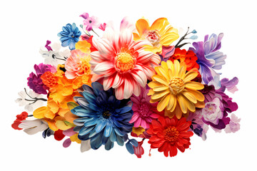 Vibrant Floral Explosion: Colorful Array of Spring Blooms on a white background