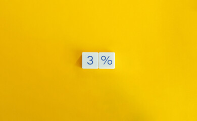 3 Percent Banner. Extra Discount, Membership Concept. Letter Tiles on Yellow Background. Minimalist...