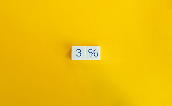 3 Percent Banner. Extra Discount, Membership Concept. Letter Tiles on Yellow Background. Minimalist Aesthetics.
