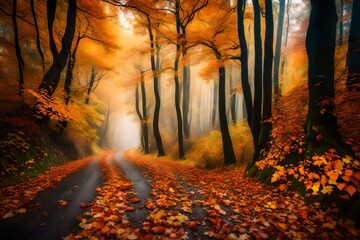 autumn forest in the morning