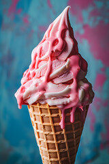 strawberry ice cream in a cone
