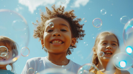 Children playing with soap bubbles.