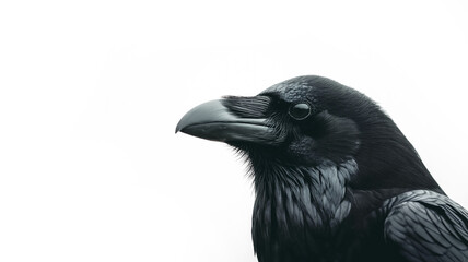 Fototapeta premium Close up portrait of black raven isolated on white transparent background, png