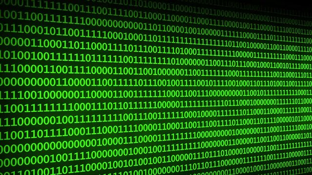 0 and 1 digits blink processing computer task. Cyberspace binary matrix digital bits 0 1 code technology rain green screen.