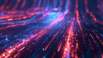 Futuristic Technology Abstract - Data Stream Flow in Cybersecurity Network Concept with Glowing Lights