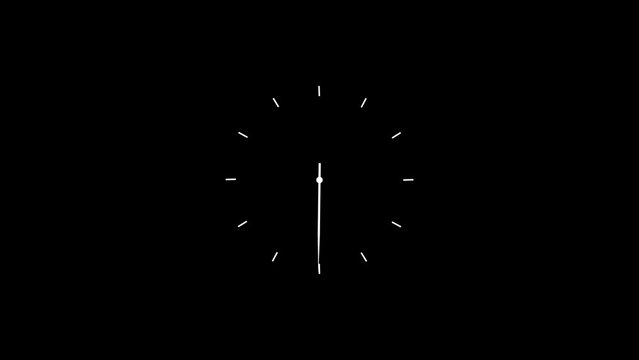 Unique Clock icon. Clock icon with moving in 12 hour loop black background animation.