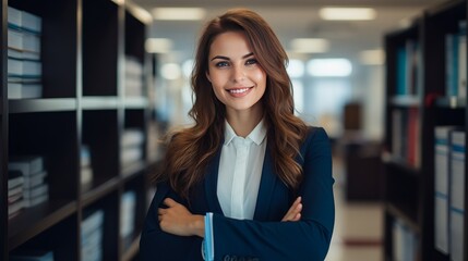 Young business woman with folders - obrazy, fototapety, plakaty