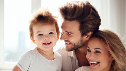 Young family with little son having fun together