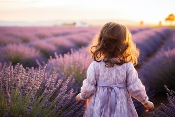 Back view kid in lavender field