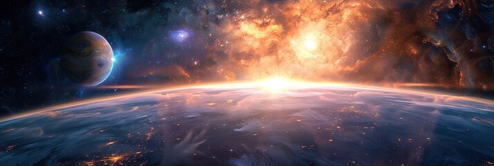 outer space universe panoramic - obrazy, fototapety, plakaty