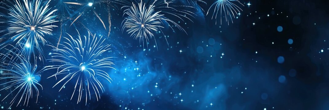 Brilliant colorful blue fireworks exploding in the sky