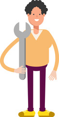 Man Character Holding Wrench
