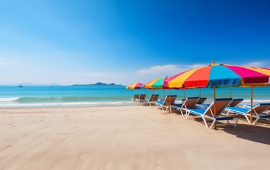 Fototapeta premium beautiful beach with bright umbrellas and sun loungers