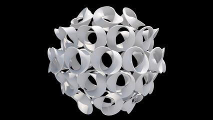 Group of white twisted shapes. Black background. Abstract illustration, 3d render.