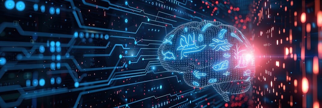 Artificial intelligence concept for machine learning and advanced technology with edge computing in blue