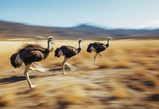 AI Generated Image. Ostriches running in the wild