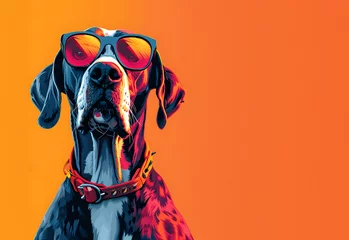 Poster Sunset Dreams: A Dapper Dog's Adventure Awaits. Capture the Essence of Canine Cool with this Vibrant Artwork. © Kordiush