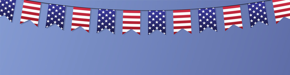 Fototapeta premium USA web banner. United States national flags vector background. American rectangular horizontal billboard banner