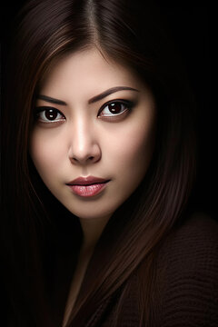 Close-up portrait of beautiful strong Asian woman with lovely smile