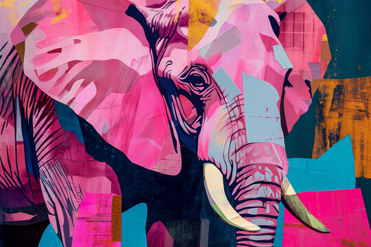 AI Generated Image. Pop art collage of the pink elephant