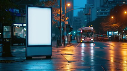 Blank sign located in the city streets. Lifestyle marketing image template