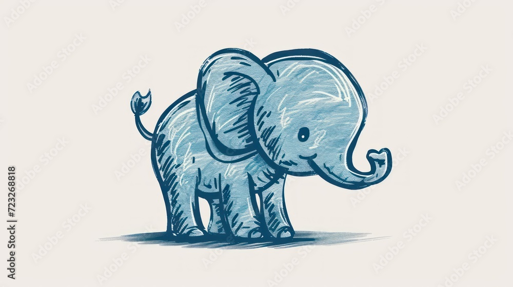 Poster a drawing of an elephant with a tusk on it's head and tusks on it's back, standing in front of a whi