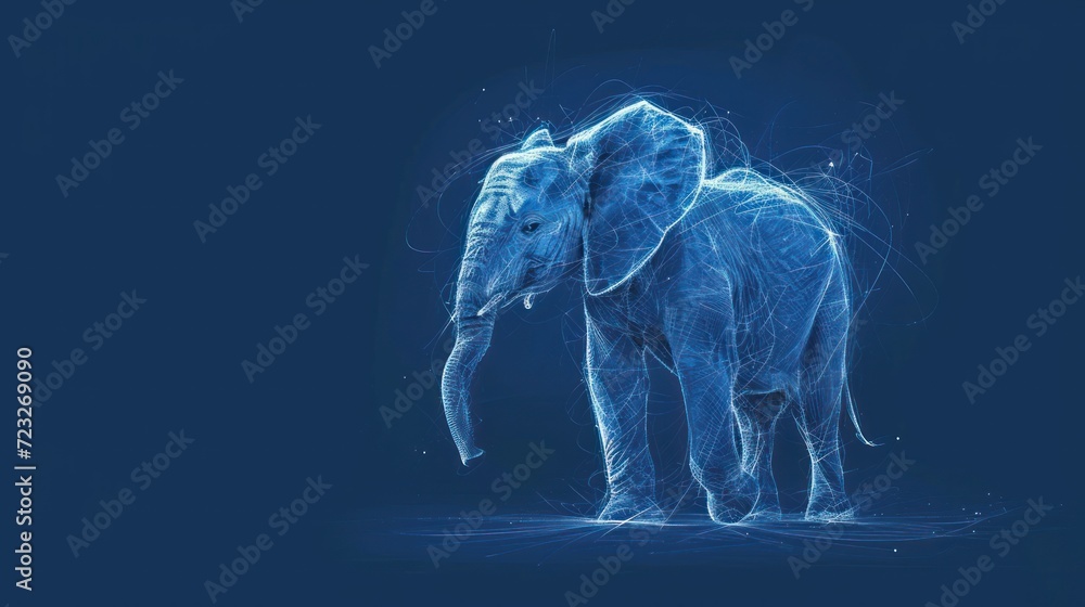 Poster a couple of elephants standing next to each other on top of a dark blue background with lines in the